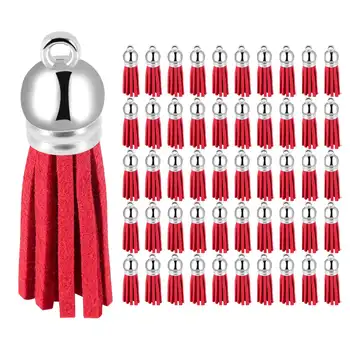 100шт Брелок с кисточками из искусственной замши, кожаные подвески с кисточками, украшение для брелка для рукоделия (красный) 12
