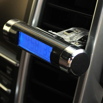 2 в 1 Вентиляционное отверстие Автомобильные Часы Термометр Цифровое время ЖК-дисплей Экран Для укладки Автоаксессуаров 6