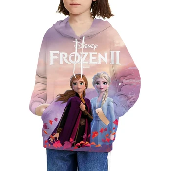2023 Disney Elsa Princess Frozen Толстовка с капюшоном Женский пуловер Harajuku Уличное платье Толстовка с карманом 1-14 лет 5