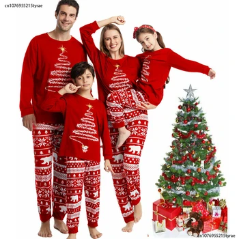 2024 Семейные комплекты для семьи, красные рождественские пижамы, пижамы для отца, матери, дочери и сына, детская рождественская семейная одежда 9