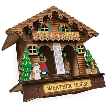 2X Погодный домик Лесной Погодный Домик с мужчиной и женщиной, Деревянное шале, Барометр, Термометр и гигрометр 15
