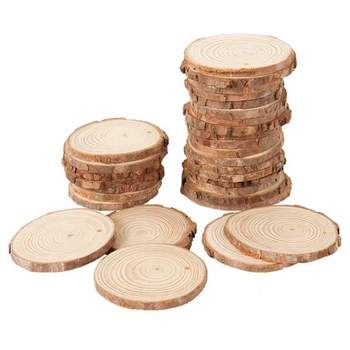 40шт 3-4СМ Незаконченных ломтиков натурального круглого дерева, Круги с древесной корой, бревенчатые диски для поделок, украшения для домашней вечеринки 3