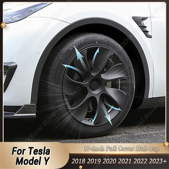 4ШТ для Tesla Модель Y 19-Дюймовая Крышка Ступицы Автомобиля Сменная Крышка Колеса Автомобильная Крышка Ступицы Полное Покрытие Аксессуары 2018-2023 Матово-Черный 7