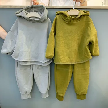 5378 Комплект детской одежды в корейском стиле Осень 2020, модный простой топ с капюшоном для мальчиков и девочек + брюки, хлопковый детский костюм из 2 предметов для малышей 3