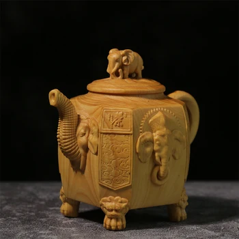 8 см чайник-Слон Деревянная Скульптура Украшение дома Китайские Счастливые Поделки Талисман Домашнего декора 14