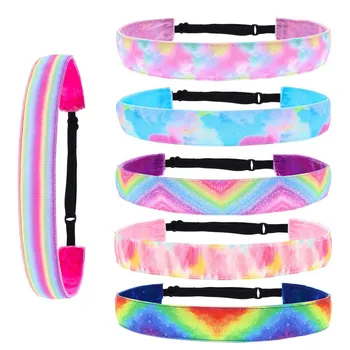 Adjustable Headband Non Slip Hairband Rainbow Tie-dye Elastic Headwear Running Sport Headbands Accessory Повязка На Голову Спорт 9
