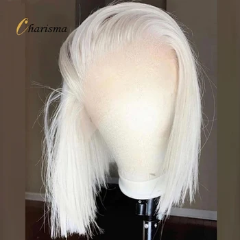 Charisma Синтетические короткие парики для женщин, кружевной парик спереди, стрижка в стиле Боб, Натуральные прямые волосы, светлые Зелено-голубые парики для волос, косплей 4