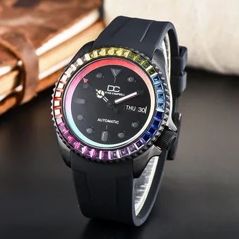Custom Fashion Japan NH36 40,5 мм Черные / красочные мужские наручные часы с сапфировым корпусом, автоматические мужские часы с резиновым ремешком