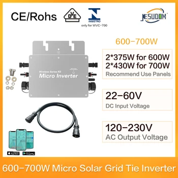 Jesudom WVC 600W 700W Micro Solar Inverter Plug Pro C4 Solar 22VDC-60VDC до 110VAC230VAC Grid Tie Micoinverter R3 с WIFI 7