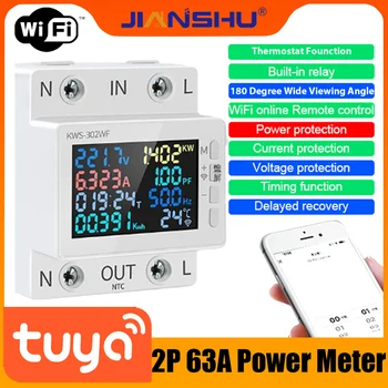 Jianshu Tuya Smart power meter 2P 63A WiFi Расход Электроэнергии AC Счетчик Электроэнергии 220V Таймер Smart Life App Беспроводное Управление 5