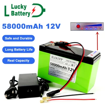 Lucky 18650 Литиевый аккумулятор 12 В 58 Ач Подходит для солнечной энергии и отображения заряда аккумулятора электромобиля + зарядное устройство 12,6 В 3А 9