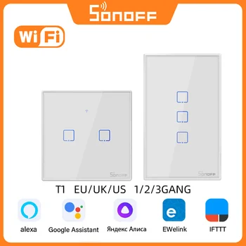SONOFF T1 WiFi Умный Настенный выключатель EU / Uk 1/2/3 Gang Выключатель Света Дистанционное Управление Через приложение Ewelink Работает С Alexa Google Home 5