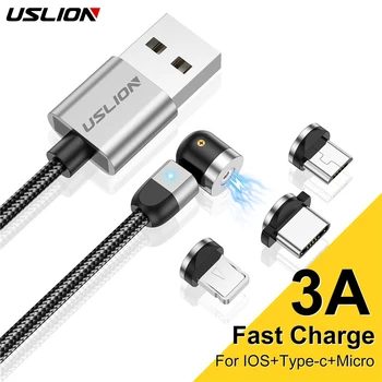 USLION 3 в 1 Магнитный Кабель USB Type C Магнитная Зарядка Micro usb Кабель Для iPhone 14 Xiaomi mi 13 USB C Зарядный Провод 540 ° 3