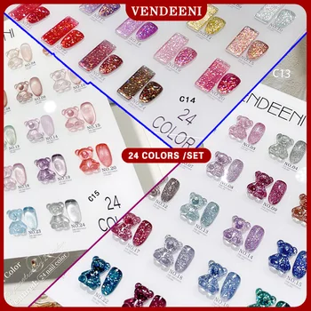 Vendeeni 24 цвета / комплект, блестящий Прозрачный гель-лак для ногтей 