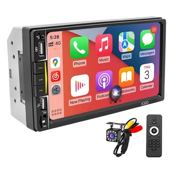 Автомобильная стереосистема на Двойной Din с CarPlay, 7-дюймовым Сенсорным Экраном, Радио Bluetooth и Аудиоприемником Зеркальной Связи с Резервной Камерой Телефона 10