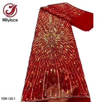 Африканская кружевная ткань с блестками, высококачественная вышивка бисером, Французское тюлевое кружево для свадебного платья YZW-120 7
