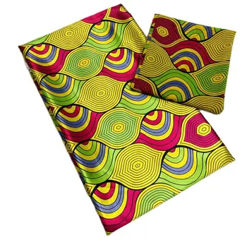 Африканская шелковая восковая ткань С тюлем, Шифоновый комплект, Нигерийская ткань, Атласная шелковая ткань для женского платья 4 + 2 ярда/шт 7
