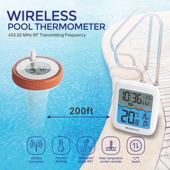 Беспроводное подключение ЖК-дисплей, Цифровой термометр, 3 канала, Водонепроницаемый Измеритель температуры в бассейне 1