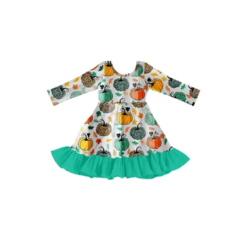Бутик-платье с длинными рукавами и принтом тыквы длиной до колен, бутик милой детской одежды для девочек на Хэллоуин 12