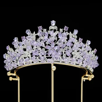 Великолепные бусины из лесного фиолетового хрусталя, Тиара Королевской королевы, Свадебная корона в стиле барокко, Роскошная диадема, Свадебное платье, костюм, Аксессуары для волос 9