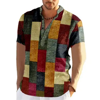 Винтажная мужская рубашка, модная рубашка в стиле пэчворк с 3D принтом, повседневная летняя уличная одежда большого размера с короткими рукавами, футболки, топы 3