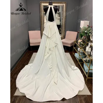 Винтажное мягкое атласное свадебное платье с открытыми плечами для женщин, открытая спина 2024, Свадебное платье на заказ, Vestido Novia Elegant 3