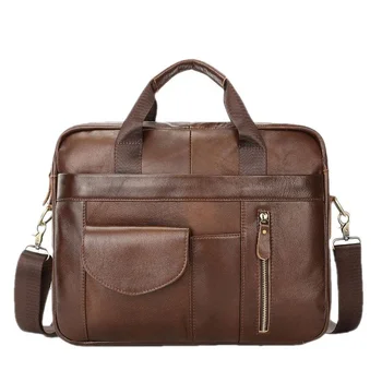 Винтажный мужской портфель из натуральной кожи, деловая сумка из воловьей кожи, 14-дюймовая сумка для ноутбука, Офисная мужская сумка-мессенджер 1