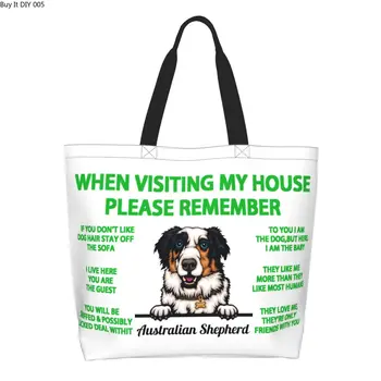 Выглядывающая собака, австралийская овчарка, сумка для покупок в продуктовых магазинах, холщовые сумки для покупок на плечо, большая вместительная моющаяся сумка 5