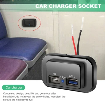 Гнездо автомобильного зарядного устройства с двумя USB-разъемами 12 В 24 В USB-розетка для быстрой зарядки PD Адаптер зарядного устройства Type C для квадроцикла, автобуса, лодки, фургона 14
