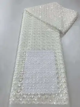 Горячая распродажа белых кружевных тканей с 3D блестками, Африканской кружевной ткани, высококачественного Нигерийского французского тюля, сетчатой кружевной ткани для свадебных материалов 15