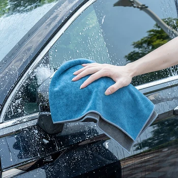 Двустороннее полотенце для мытья автомобиля из микрофибры, мягкая ткань для сушки, хорошо впитывающая воду, утолщенная тряпка для чистки кузова автомобиля 4