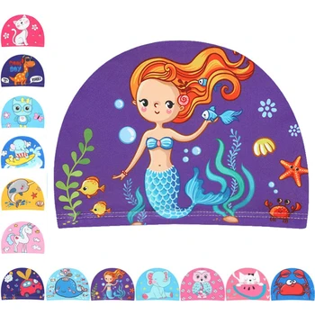 Дети Детская милая мультяшная тканевая шапочка для плавания, водные виды спорта, защищающая уши, шапочки для плавания, шапочки для мальчиков и девочек 8