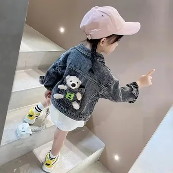 Джинсовая куртка для девочек 2023 года, новое детское пальто, весенне-осенний модный повседневный Корейский джинсовый топ 4