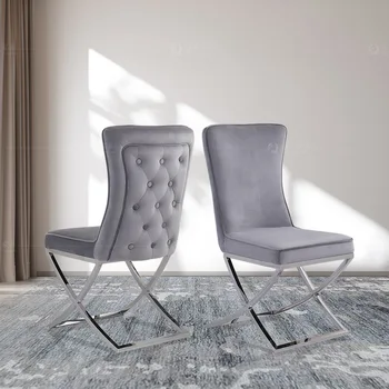 Дизайнерский Роскошный Стальной обеденный стул из ткани, простой современный стул, Креативное маленькое кресло для отдыха, мебель для дома Sillas Para Comedor 15
