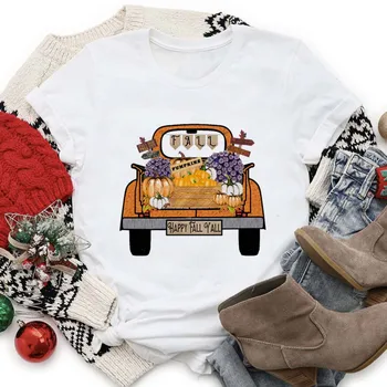 Женская одежда с принтом, модный тренд 90-х, белая футболка с короткими рукавами на Хэллоуин, праздничная женская футболка с забавным рисунком тыквы 15