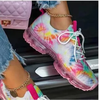 Женская повседневная уличная спортивная вулканизированная обувь на плоской подошве со шнуровкой, женские дышащие кроссовки, весенняя новинка 2023 года, цветовая гамма в тон. 3