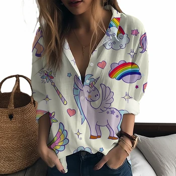 Женская рубашка с 3D-принтом Rainbow Unicorn, женская рубашка в индивидуальном стиле, Весна и осень, Новая женская рубашка, Модная женская рубашка 3