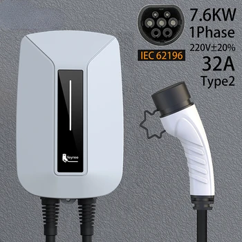 Зарядное устройство Type2 Plug EVSE Wallbox 32A 7KW IEC62196-2 Розетка 1 Фазный Кабель длиной 5 м Настенная Зарядная Станция для Электромобиля 14