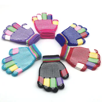 Зимние вязаные детские перчатки для мальчиков, перчатки для девочек, теплые толстые детские перчатки, хлопчатобумажные варежки ярких цветов, аксессуары
