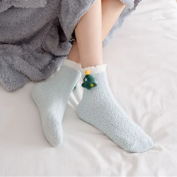 Зимние Теплые пушистые носки в рождественском стиле, женские носки, Мягкие эластичные коралловые бархатные носки, домашние носки для полотенец, дышащие цвета 1