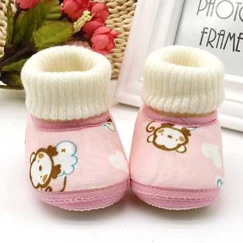 Зимние хлопковые пинетки для новорожденных, нескользящая подошва, первые ходунки для мальчиков и девочек, теплая флисовая обувь для младенцев, зимние ботинки 0-18 месяцев