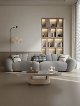 Итальянский тканевый диван высокого класса в минималистичном дизайнерском стиле, французский кремовый диван с прямым рядом для трех человек 8