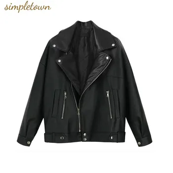 Кожаное пальто, женская весна и осень 2023, Новая корейская версия, Свободная популярная модная Черная мотоциклетная кожаная куртка большого размера 11