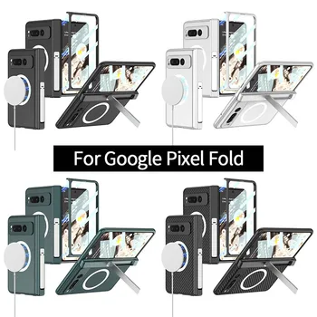Кожаный чехол с магнитной петлей для Google Pixel Fold 5G Жесткий чехол с подставкой Для беспроводной зарядки Magsafe Google Fold Case 14