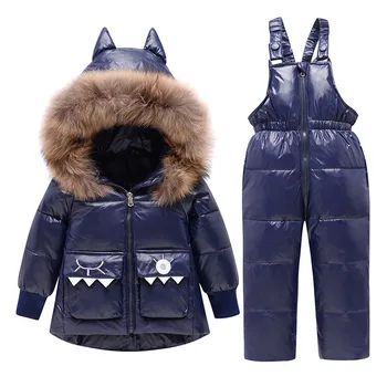 Комплект детской одежды, парка с капюшоном, комбинезон для мальчиков, одежда для маленьких девочек, зимний теплый пуховик, детское пальто с динозавром, зимний костюм 3