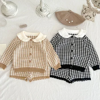 Комплект из 2 предметов, одежда принцессы для маленьких девочек от 0 до 4 лет, вязаный свитер с воротником 
