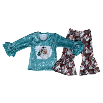 Комплект с длинными рукавами и рисунком Санты для маленьких девочек, бутик рождественских нарядов, осенне-зимняя одежда для девочек 11