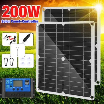 Комплект солнечных панелей мощностью 200 Вт 400 Вт Контроллер 30A 60A 18 В Портативное солнечное зарядное устройство для банковской батареи Кемпинг Автомобиль Лодка RV Солнечная пластина 8