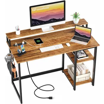 Компьютерный стол GreenForest с USB-портом для зарядки и розеткой, реверсивный стол для домашнего офиса, орех 5