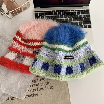 Корейские вязаные шапочки ручной работы, женские Осенне-зимние универсальные шапочки для лица, Маленький вязаный пуловер в тон, шапочка для бассейна 5